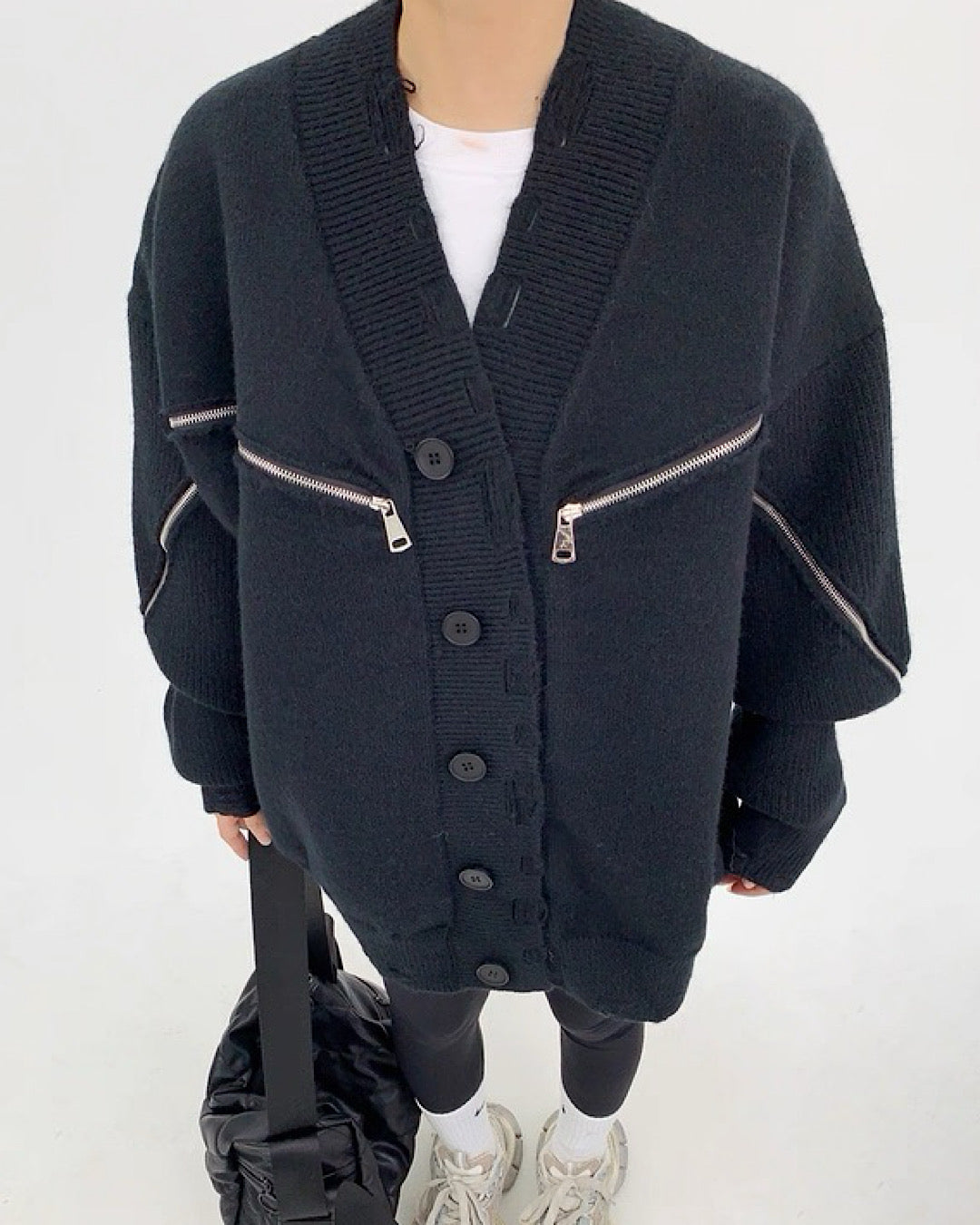 ダメージ加工ジッパーデザインカーディガン SL719