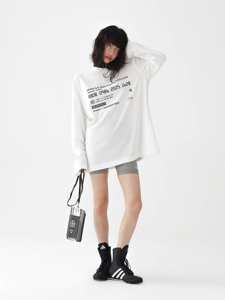 ラウンドネックプリントロングTシャツ SL744