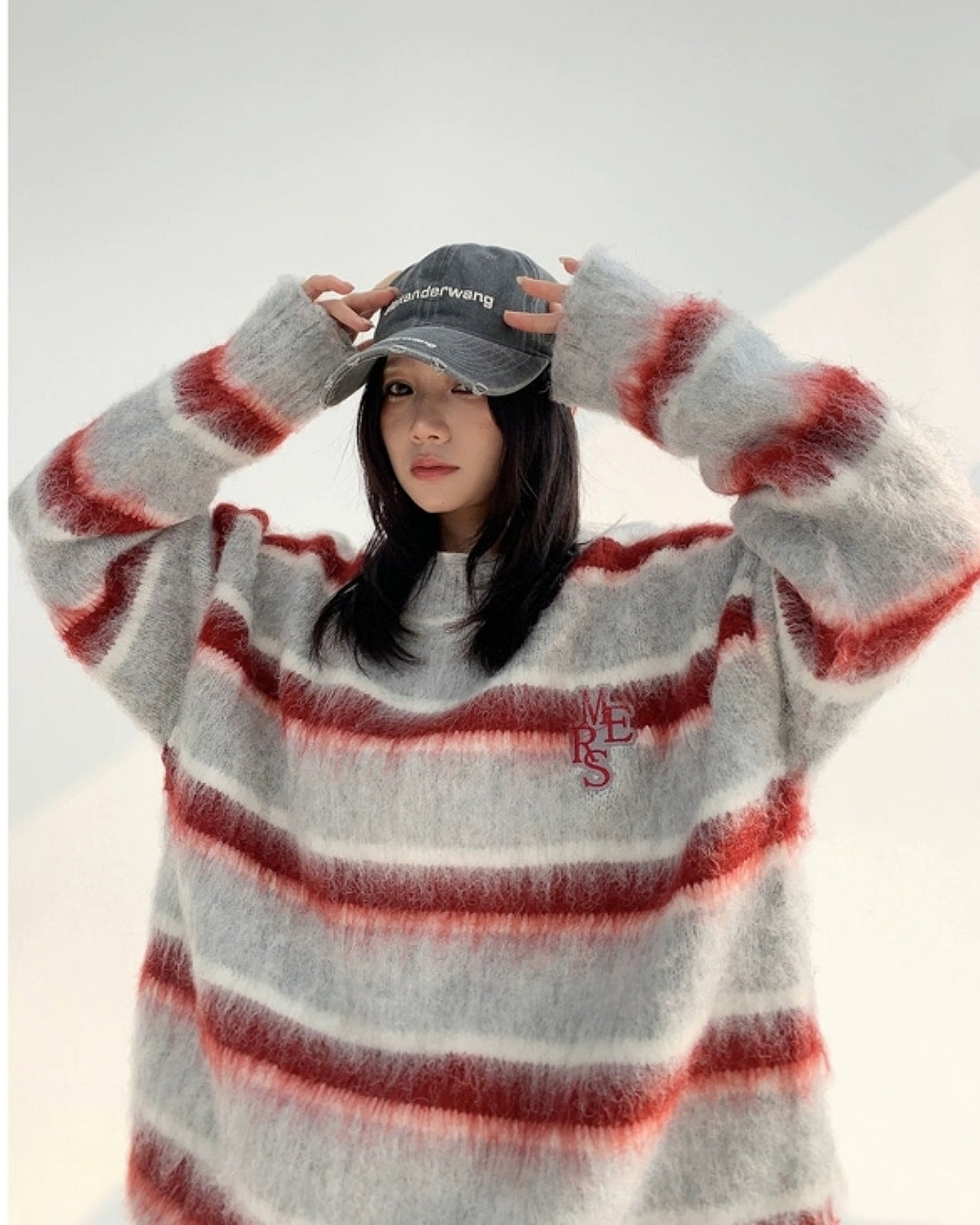 ボーダー柄シャギーニット SL470