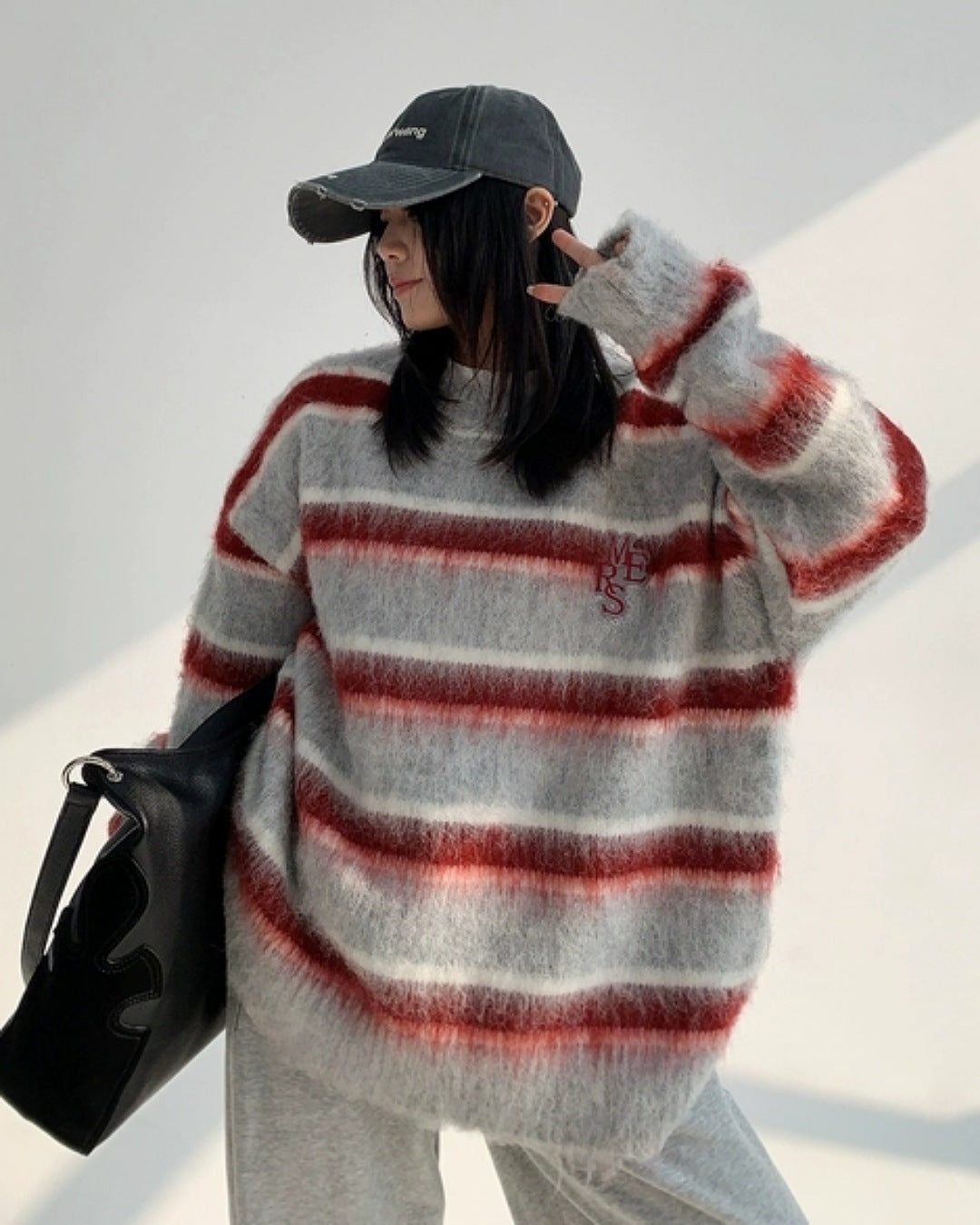 ボーダー柄シャギーニット SL470