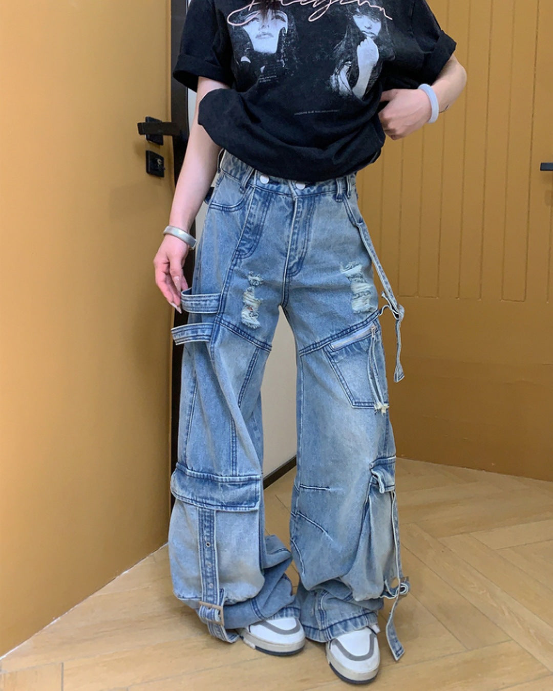 ビッグポケットダメージデニムパンツ SL582