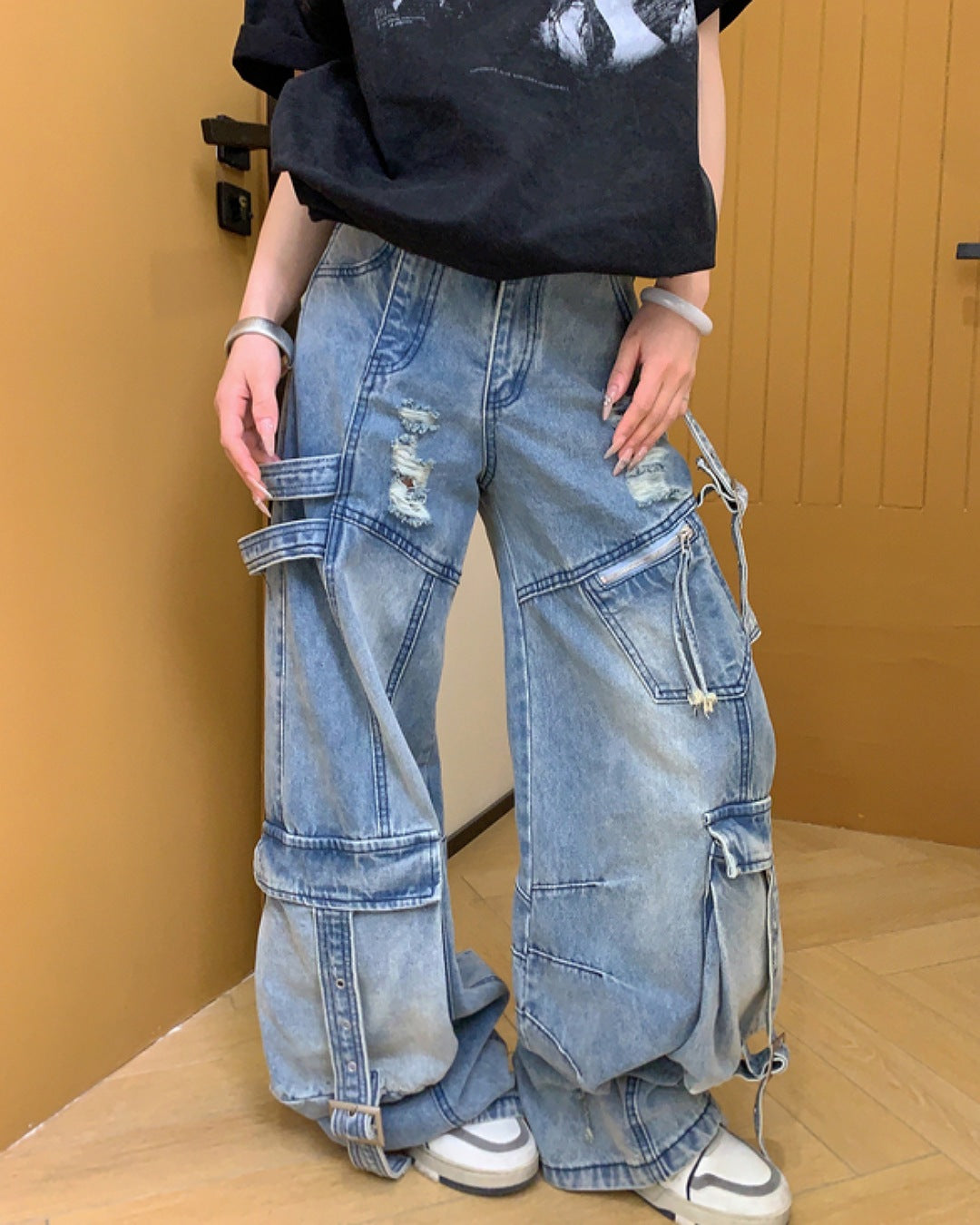 ビッグポケットダメージデニムパンツ SL582
