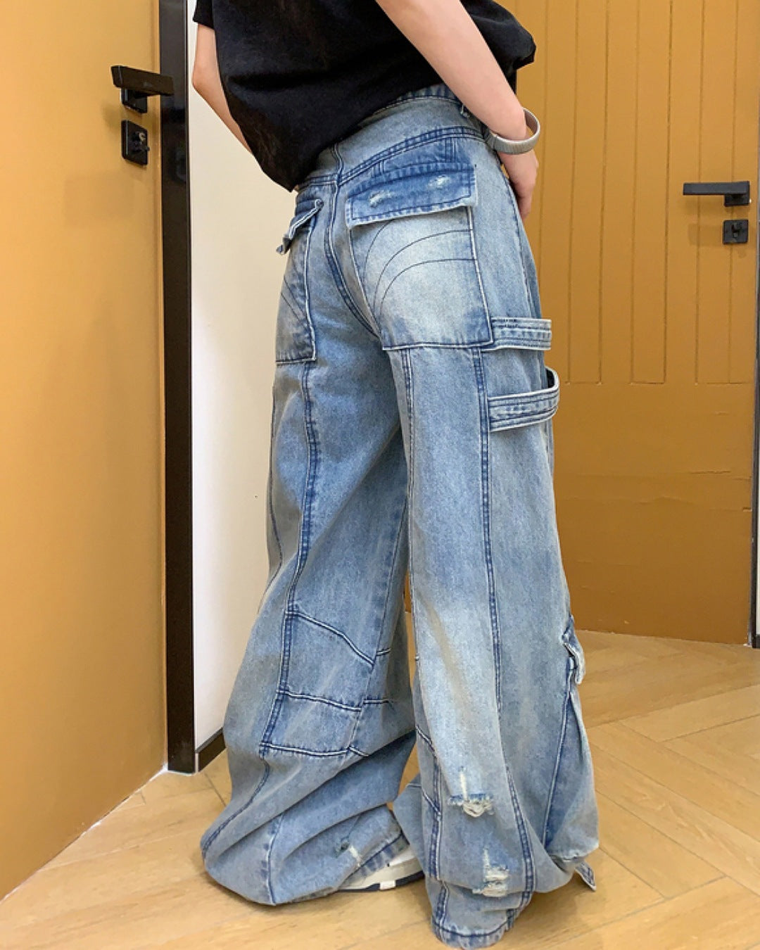 ビッグポケットダメージデニムパンツ SL582