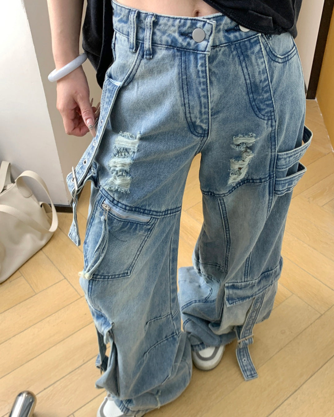 ビッグポケットダメージデニムパンツ SL582