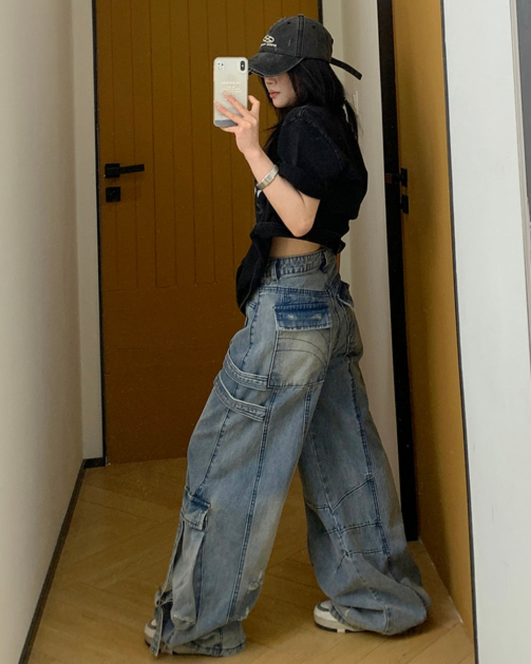 ビッグポケットダメージデニムパンツ SL582