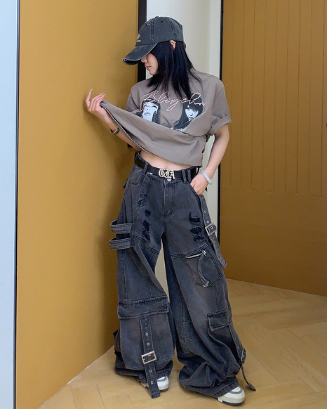 ビッグポケットダメージデニムパンツ SL582
