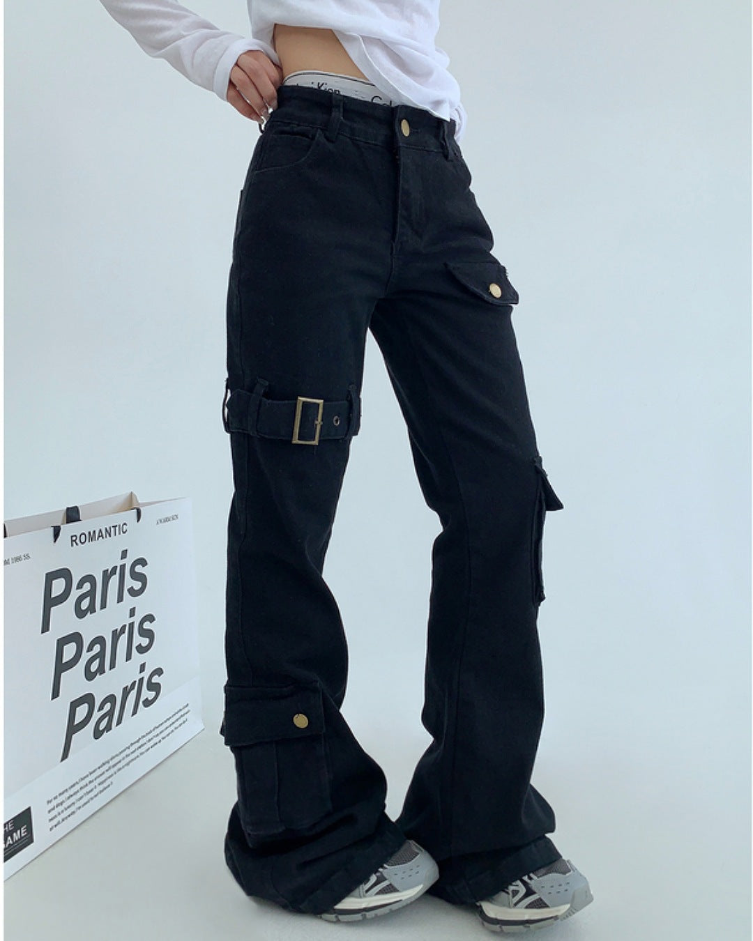 ベルトデザインフレアパンツ SL590