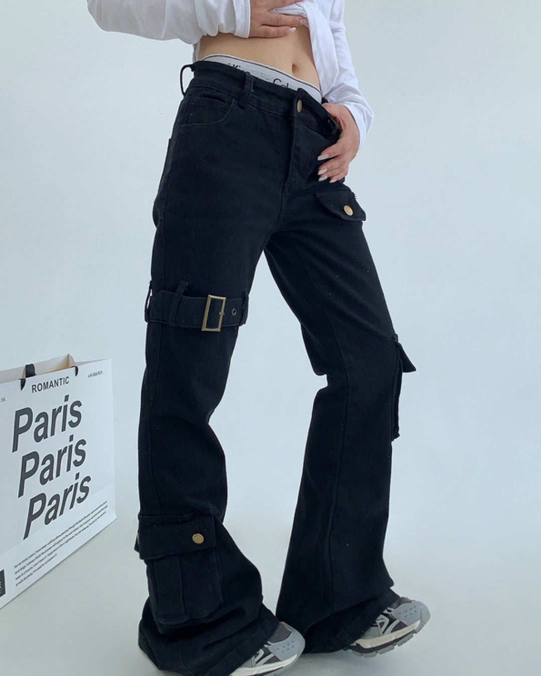ベルトデザインフレアパンツ SL590