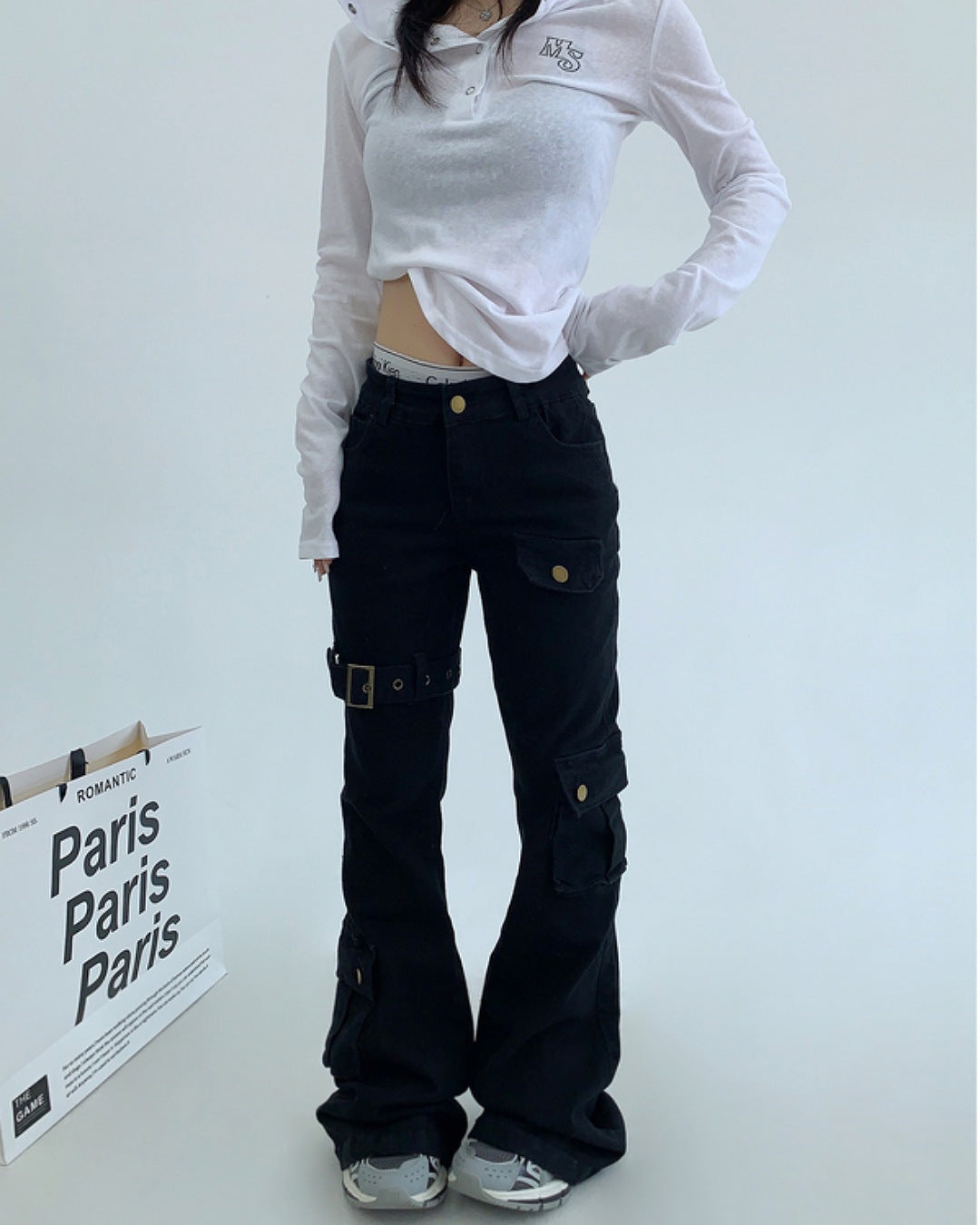 ベルトデザインフレアパンツ SL590