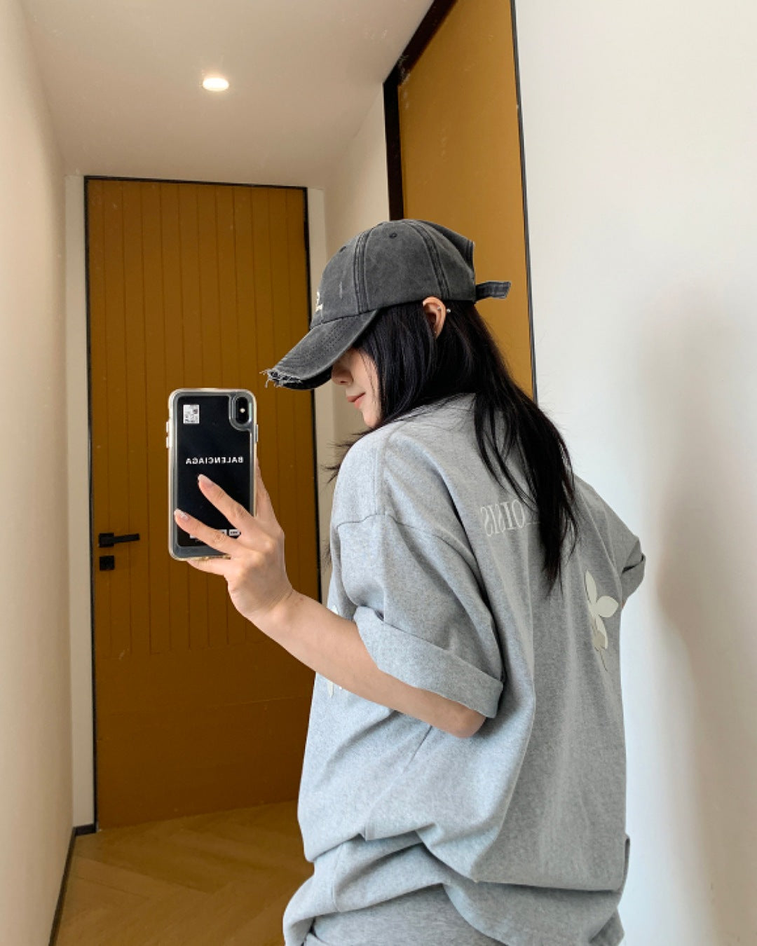 ハーフジップフラワーデザインTシャツ SL611