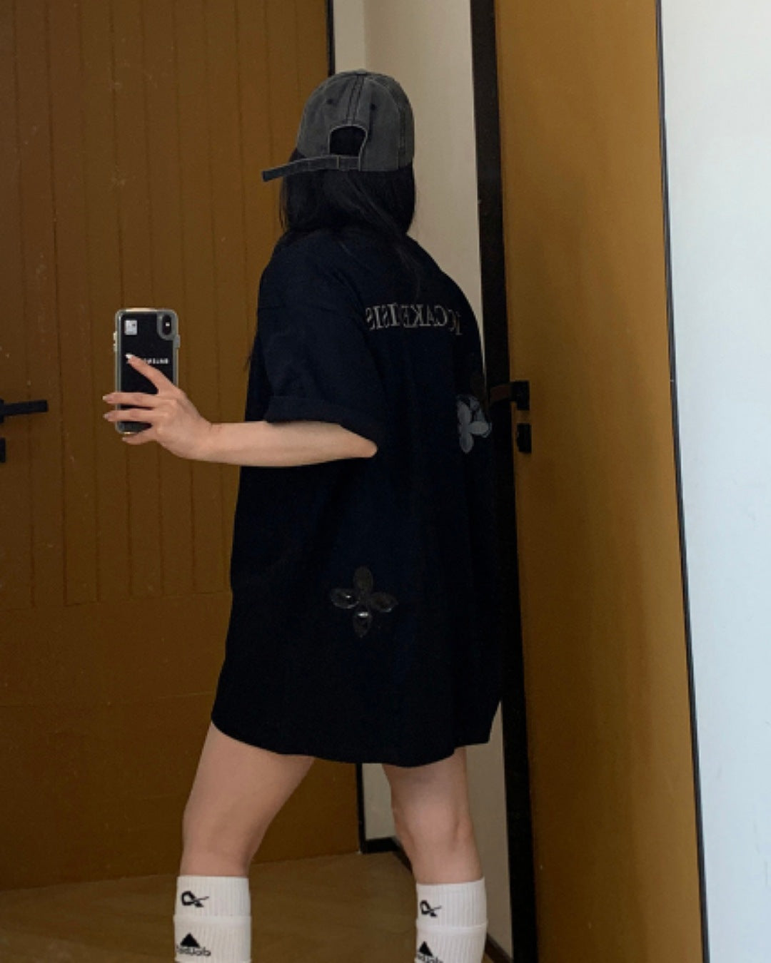 ハーフジップフラワーデザインTシャツ SL611