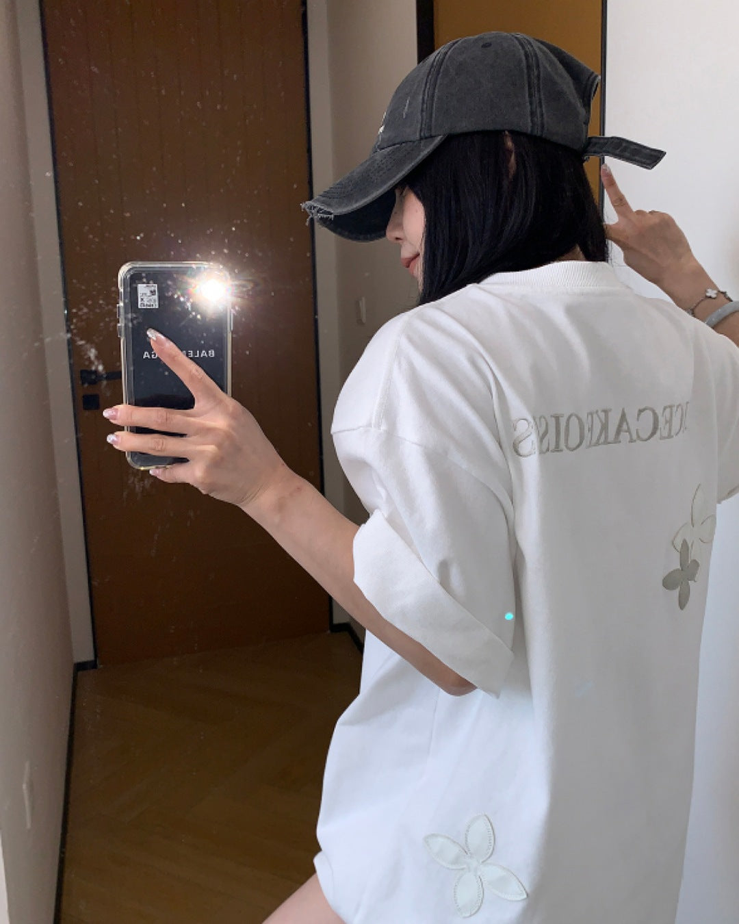 ハーフジップフラワーデザインTシャツ SL611
