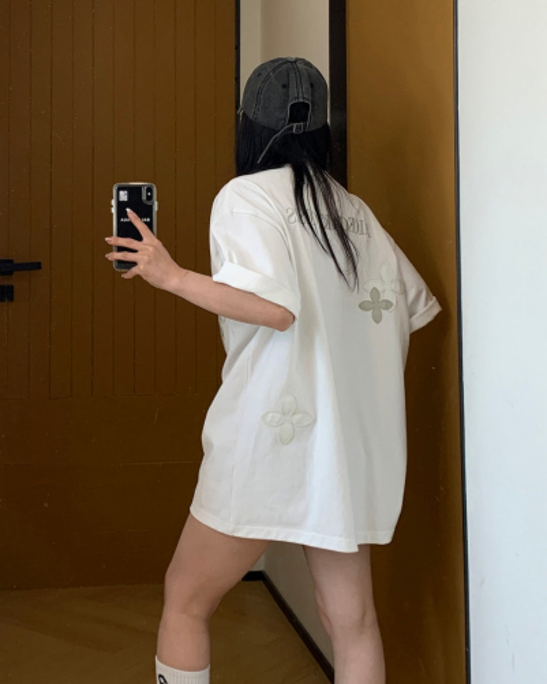 ハーフジップフラワーデザインTシャツ SL611