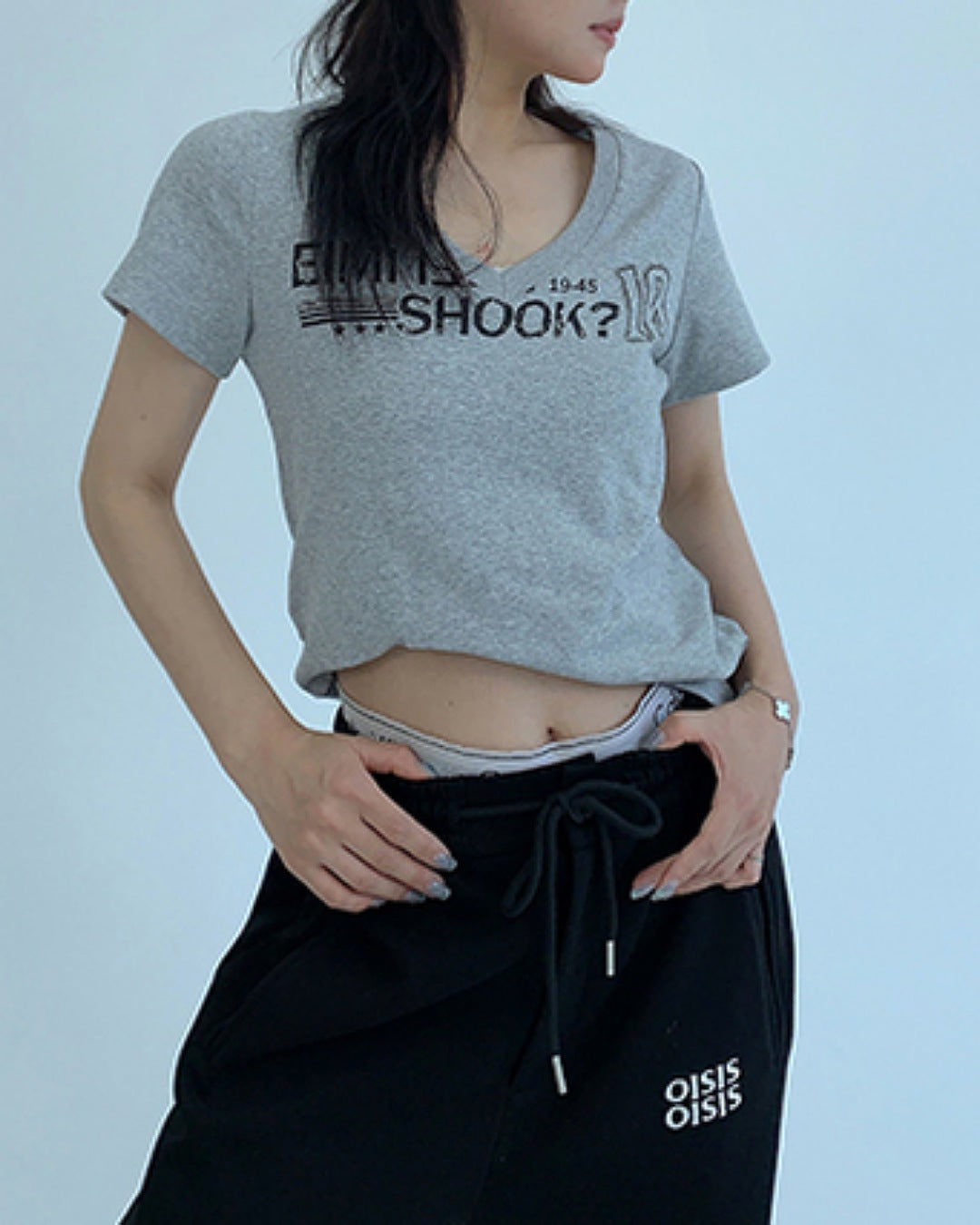 VネックプリントTシャツ SL669