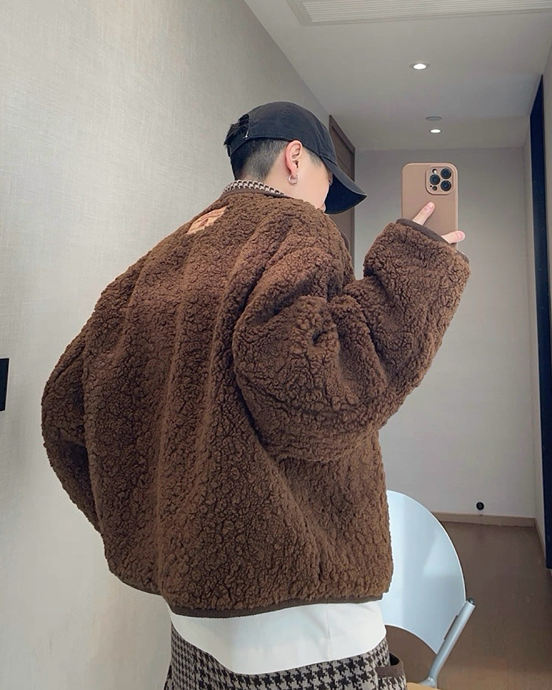 千鳥格子柄リバーシブルボアジャケット M040