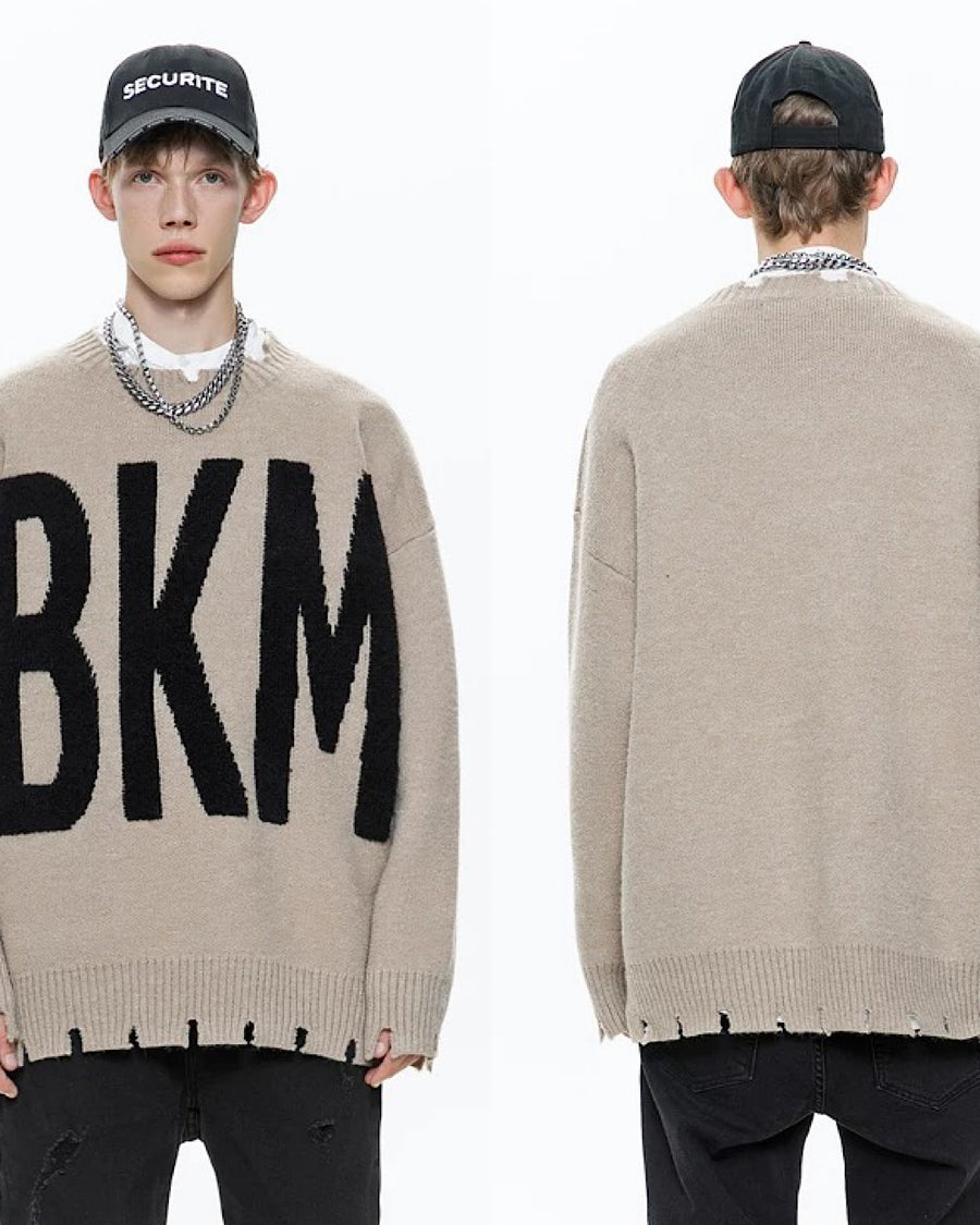 "BKM"ダメージデザインニットプルオーバー M001