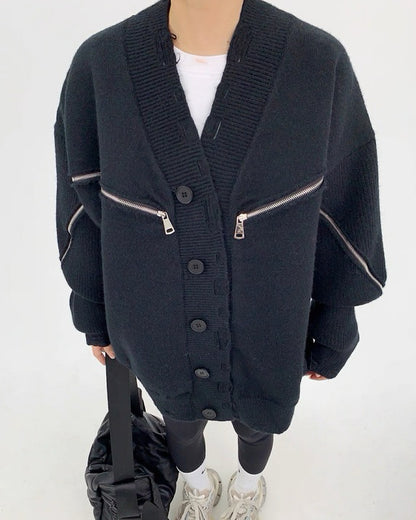 ダメージ加工ジッパーデザインカーディガン SL719