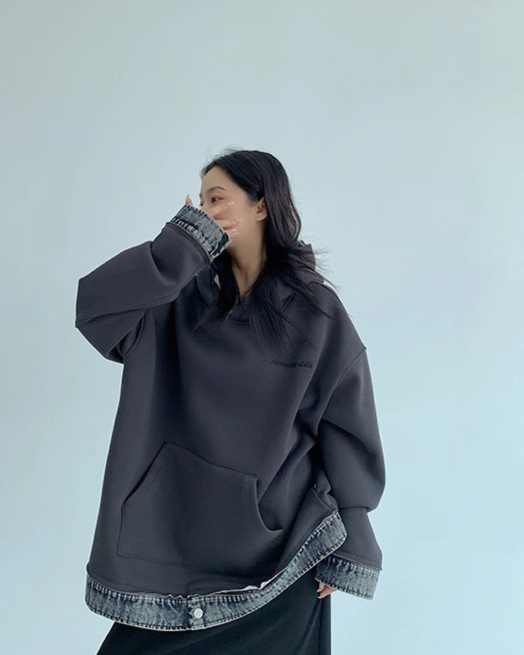 レイヤードライクデニムフーディ SL762