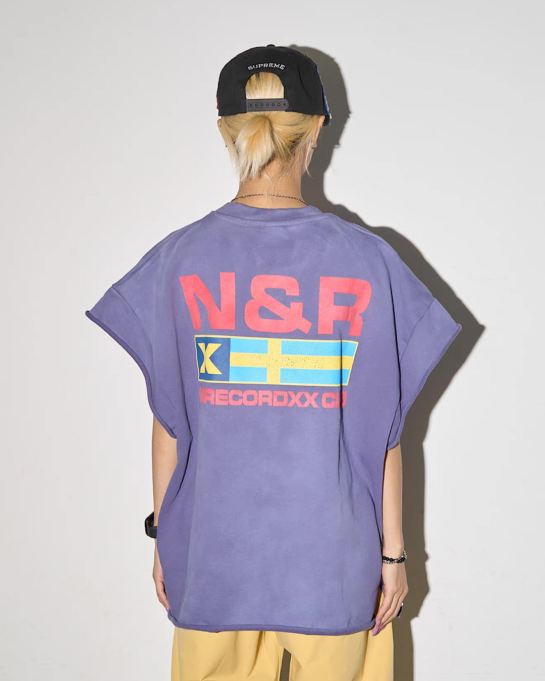 ダメージプリントフレンチスリーブTシャツ SL916