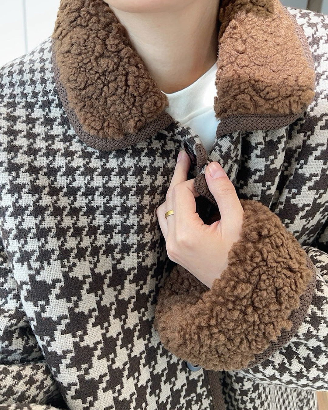 千鳥格子柄リバーシブルボアジャケット M040