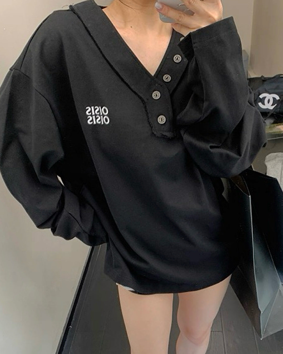 vネックボタンデザインロンT SL725