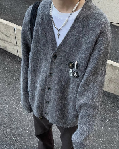 缶バッチ付ニットカーディガン M018