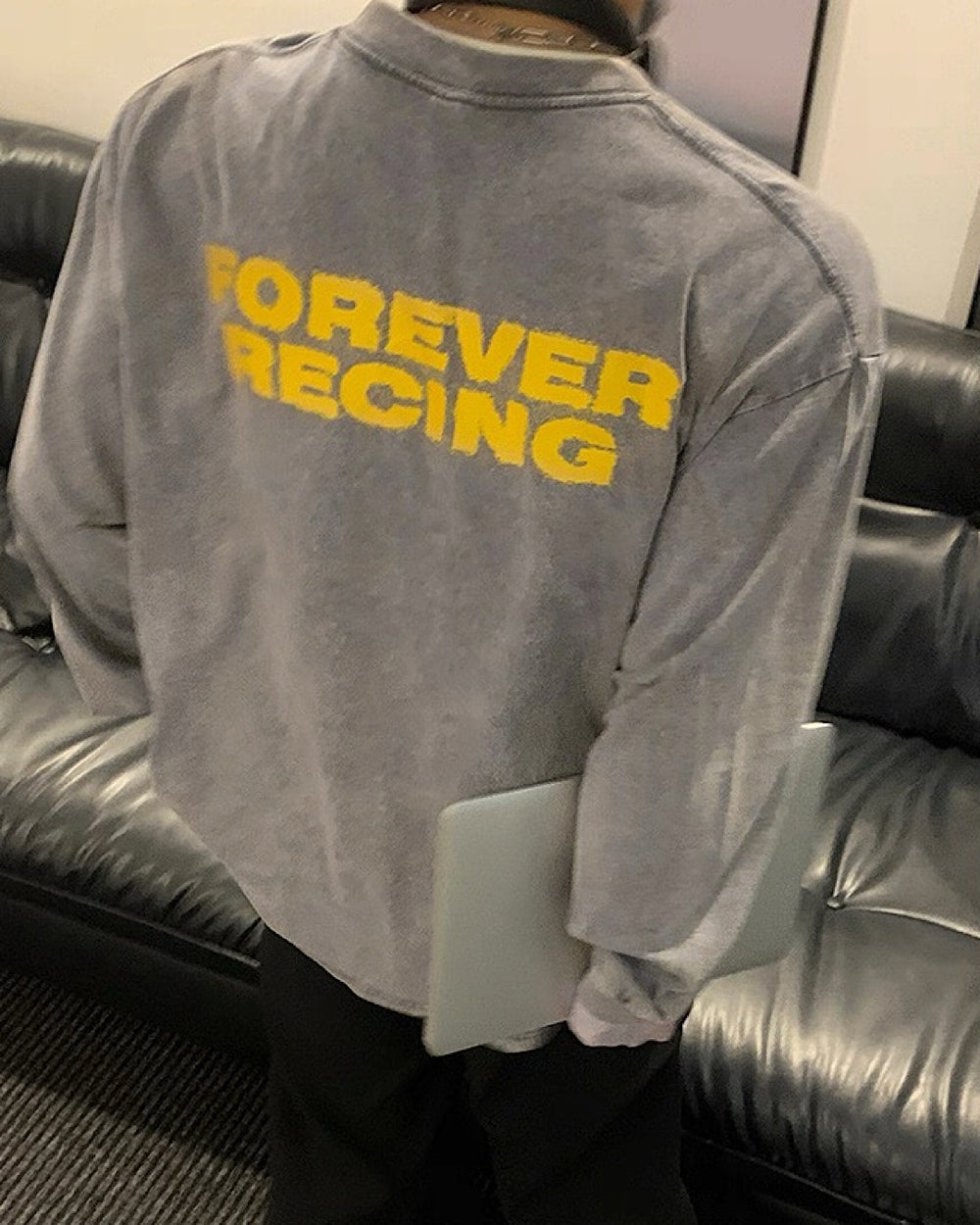 ロゴプリントウォッシュ加工ロングTシャツ M006