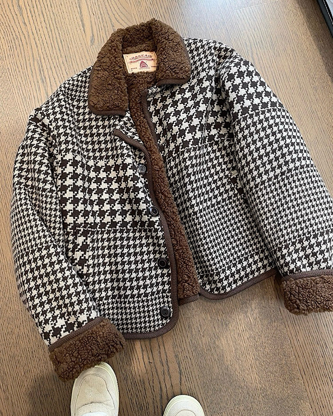 千鳥格子柄リバーシブルボアジャケット M040