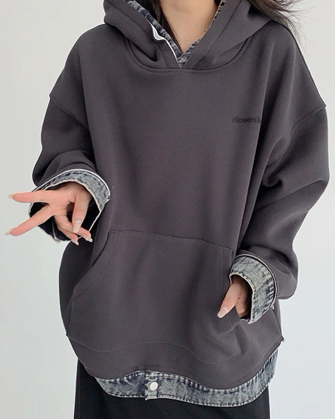 レイヤードライクデニムフーディ SL762