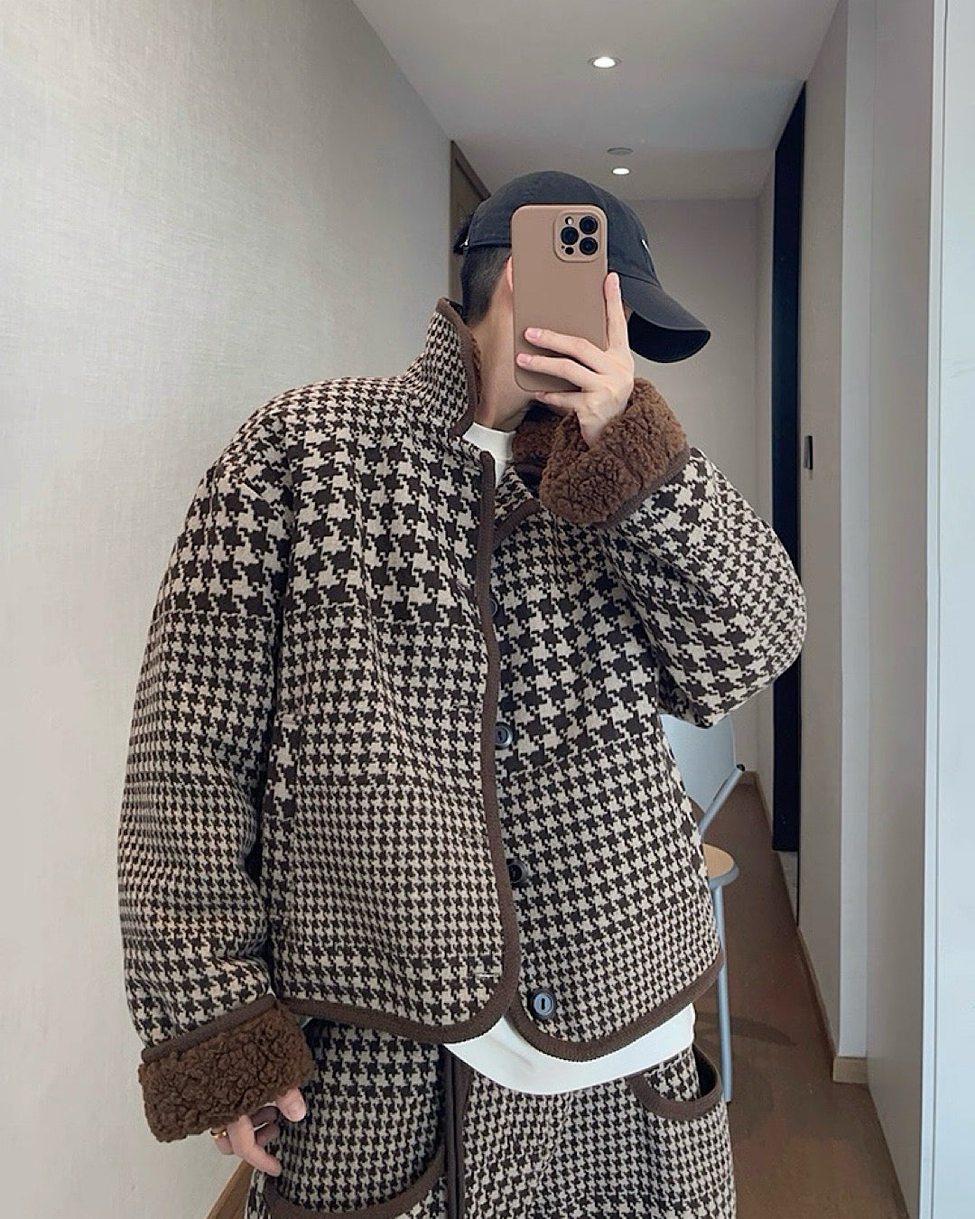 千鳥格子柄リバーシブルボアジャケット M040