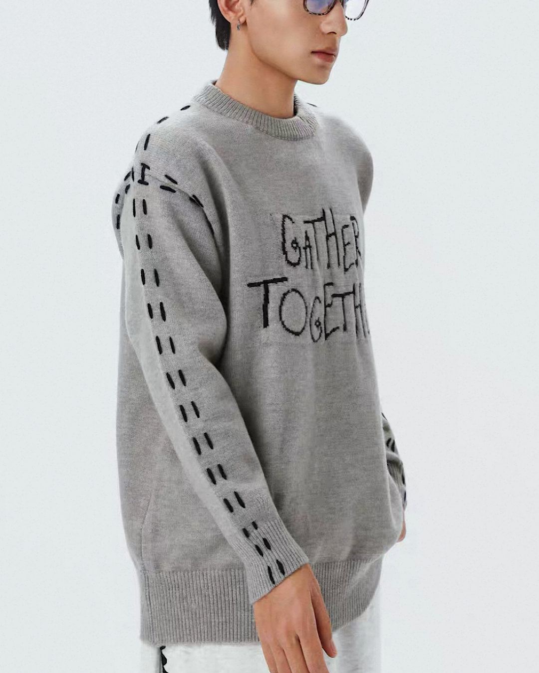 ステッチデザインニットプルオーバー M010