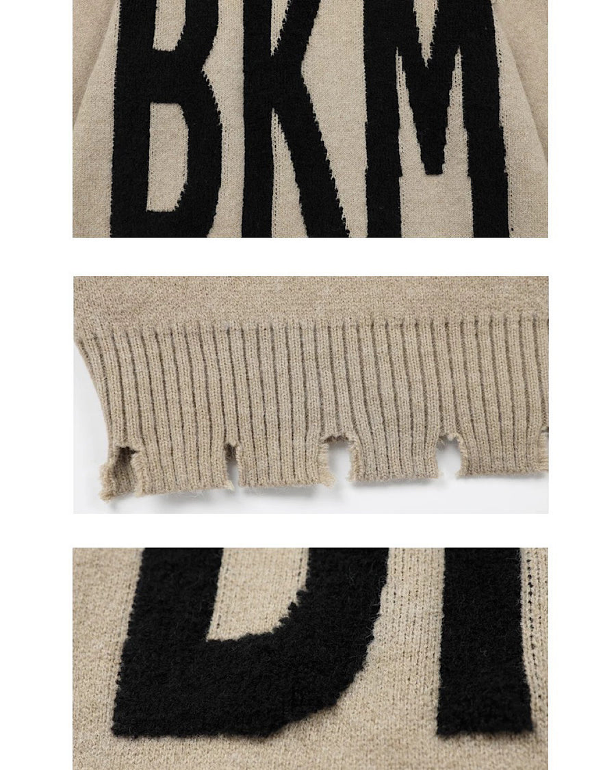 "BKM"ダメージデザインニットプルオーバー M001