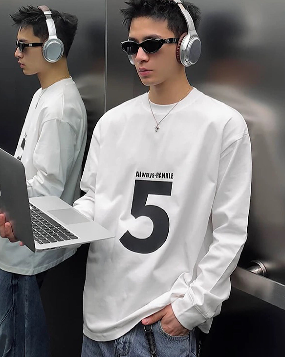 ナンバリングロングTシャツ M005