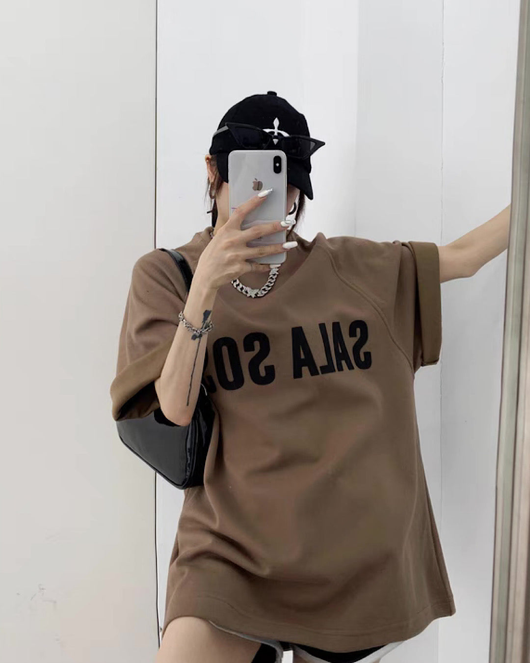 ワイドスリーブロゴプリントTシャツ SL208