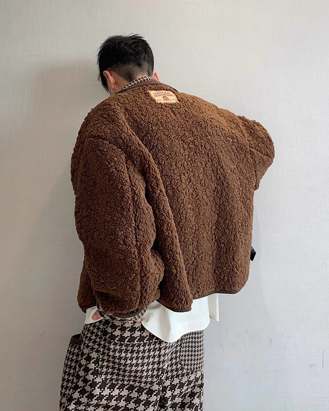 千鳥格子柄リバーシブルボアジャケット M040