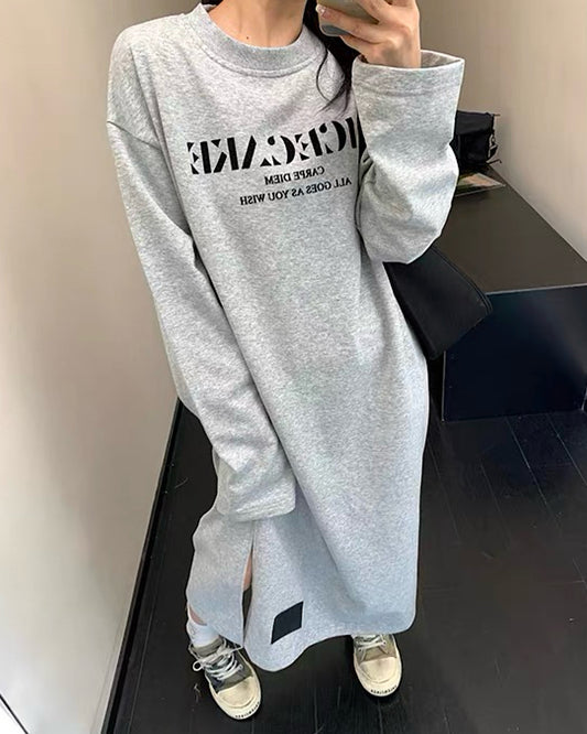 ロゴプリントスリットロングワンピース SL982