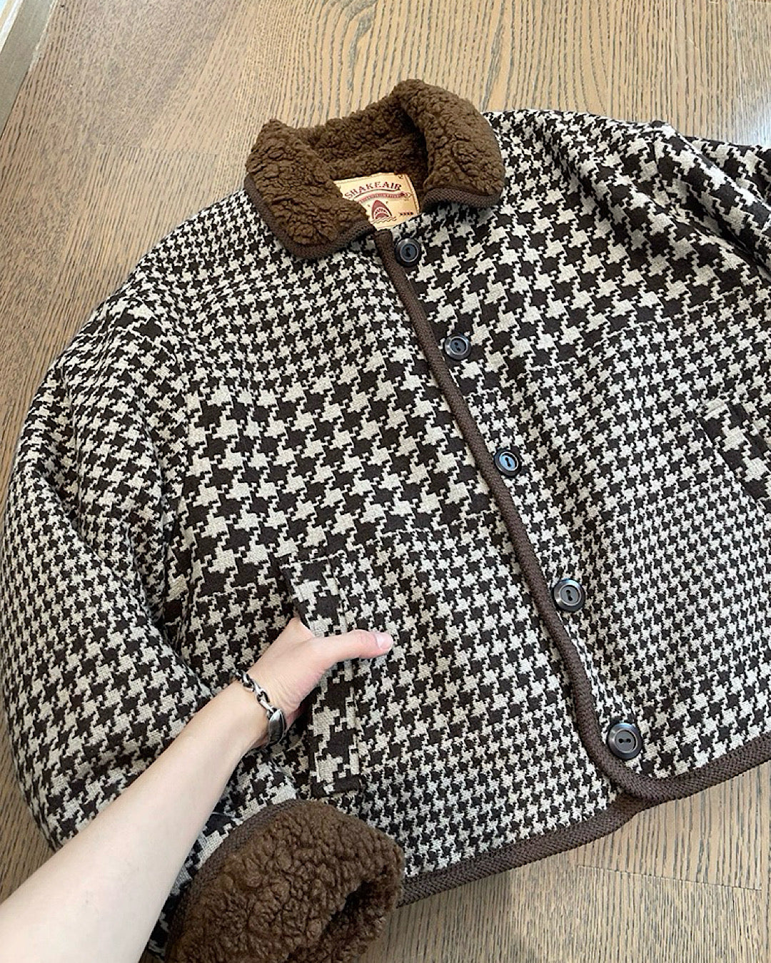 千鳥格子柄リバーシブルボアジャケット M040