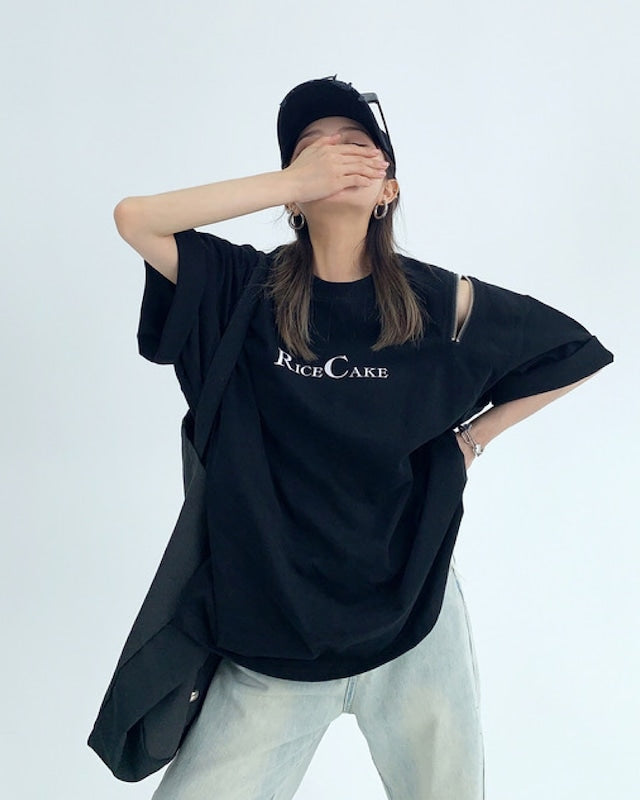 ワンサイドジッパーデザインTシャツ SL003