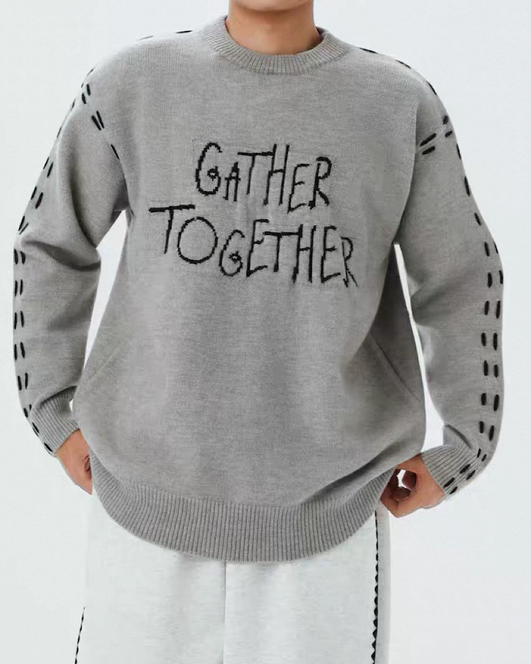 ステッチデザインニットプルオーバー M010