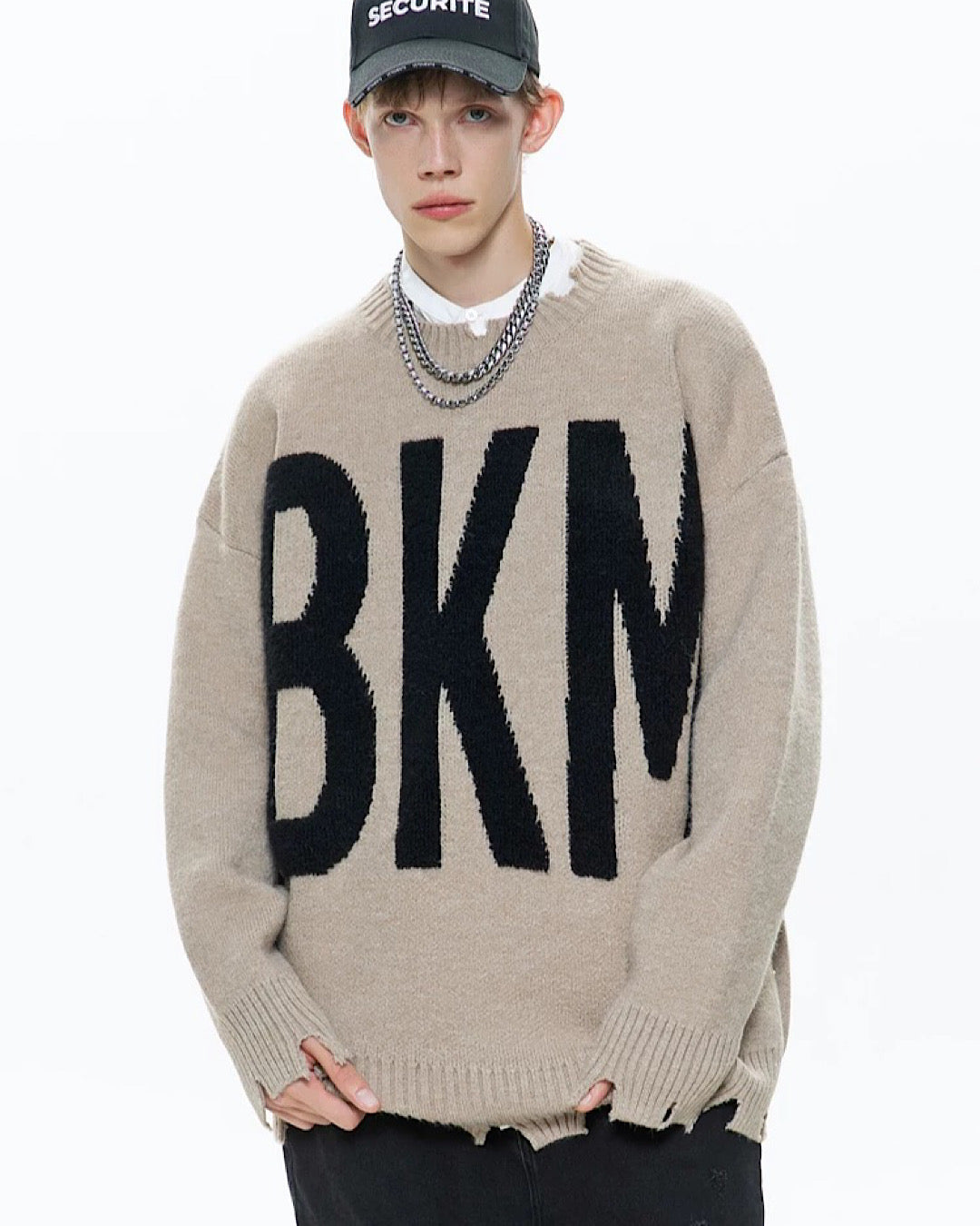 "BKM"ダメージデザインニットプルオーバー M001