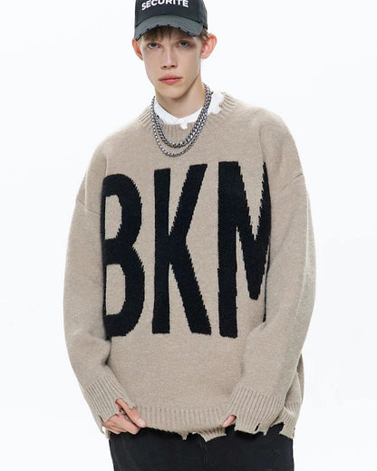 "BKM"ダメージデザインニットプルオーバー M001