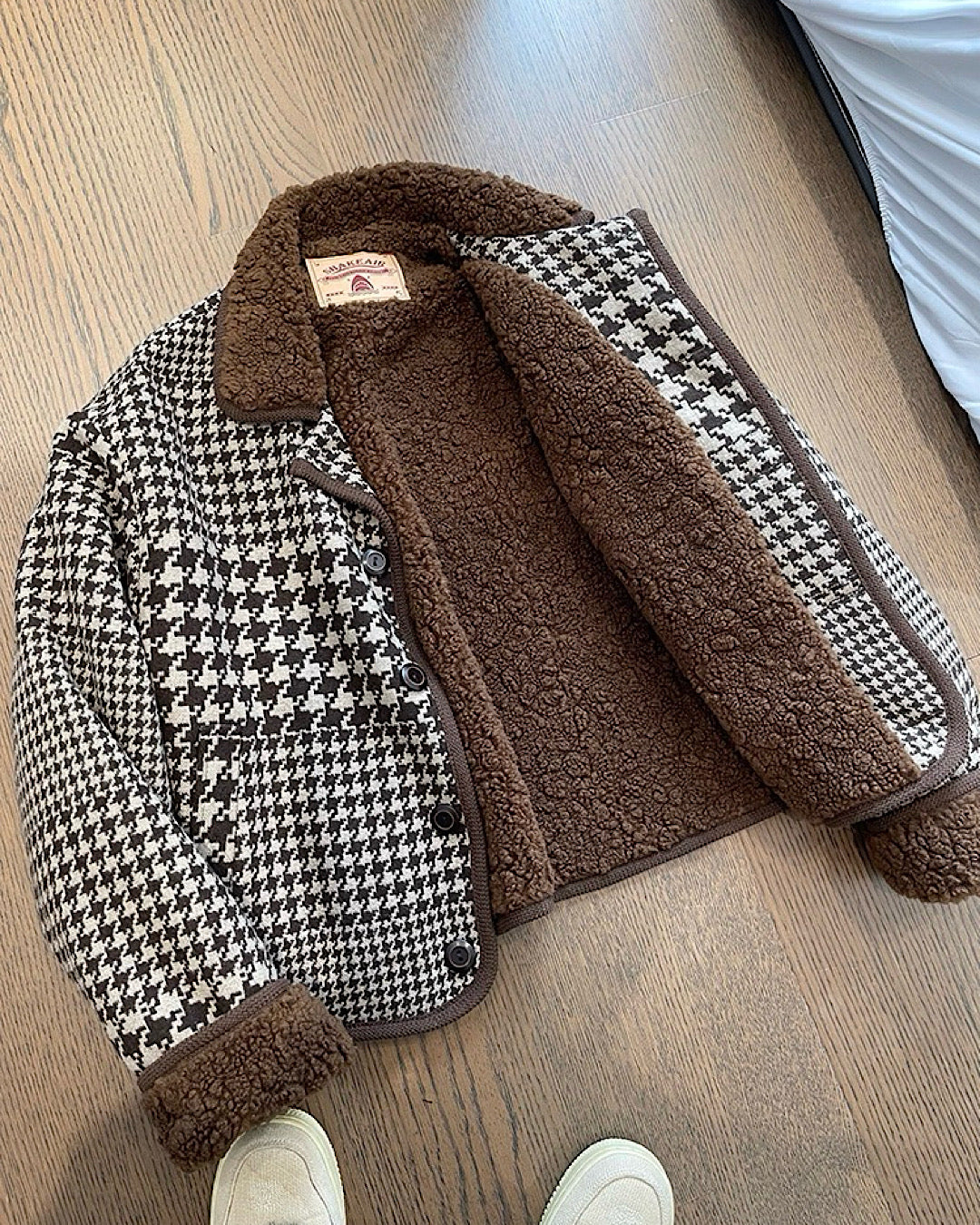 千鳥格子柄リバーシブルボアジャケット M040