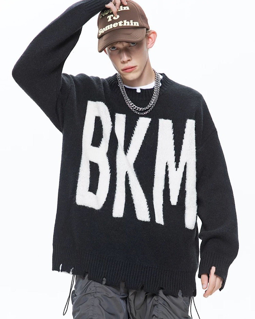 "BKM"ダメージデザインニットプルオーバー M001