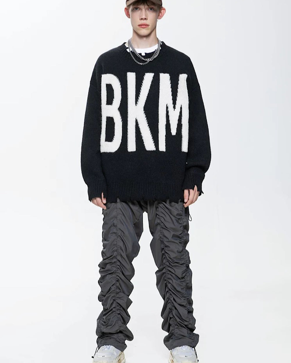 "BKM"ダメージデザインニットプルオーバー M001