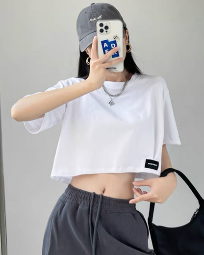 ショート丈タグTシャツ SL228