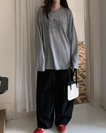 イラストプリントロングTシャツ SL703