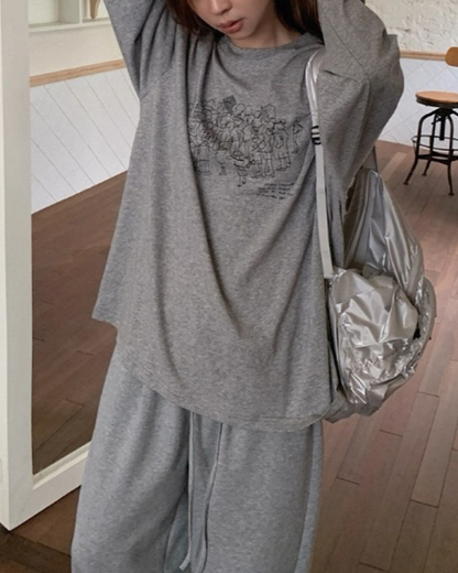 イラストプリントロングTシャツ SL703