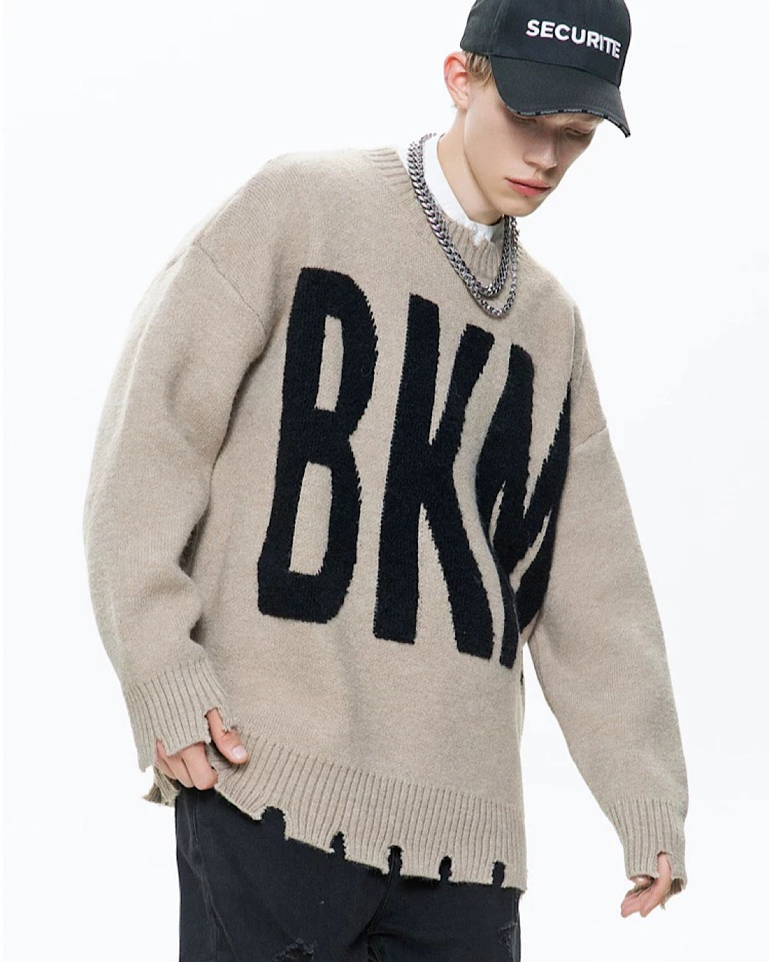 "BKM"ダメージデザインニットプルオーバー M001