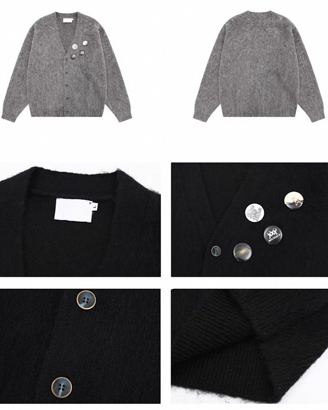 缶バッチ付ニットカーディガン M018