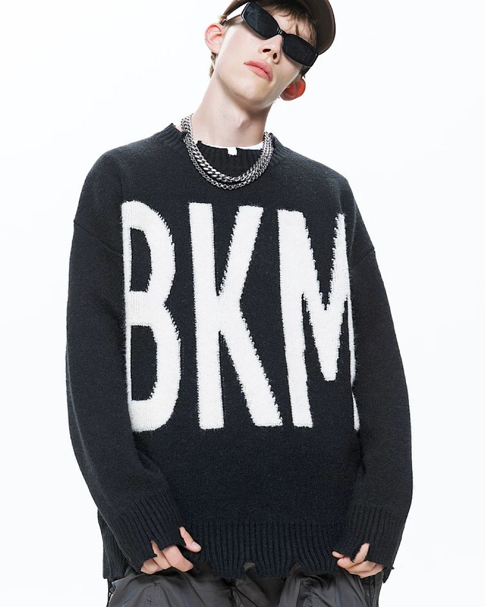 "BKM"ダメージデザインニットプルオーバー M001